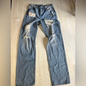 True Religion Women's Distressed Blue Straight Jeans